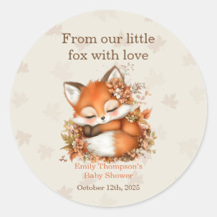 Cosy Autumn Fox Baby Shower Cosy Woodland Party Classic Round Sticker