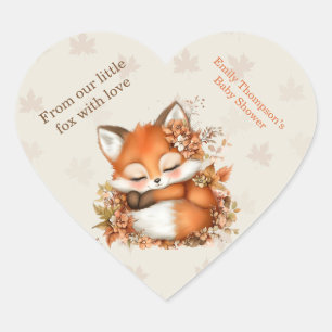 Cosy Autumn Fox Baby Shower Cosy Woodland Party Heart Sticker