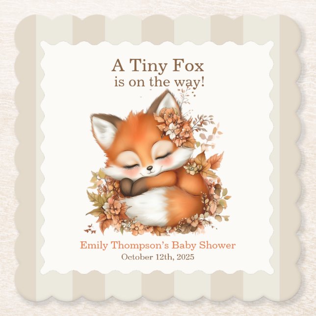 Cosy Autumn Fox Baby Shower Cosy Woodland Party Paper Coaster (Front)