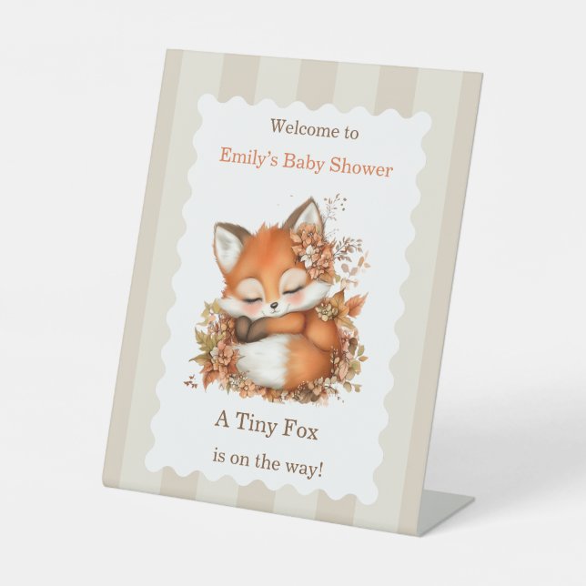 Cosy Autumn Fox Baby Shower Cosy Woodland Party Pedestal Sign (Front)