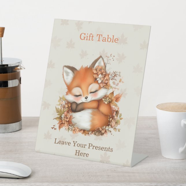 Cosy Autumn Fox Baby Shower Cosy Woodland Party Pedestal Sign (In SItu)