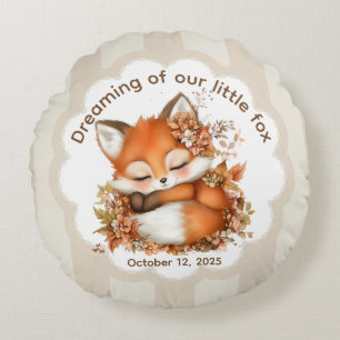 Cosy Autumn Fox Baby Shower Cosy Woodland Party Round Cushion