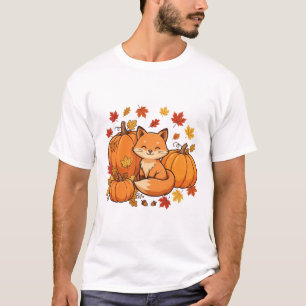Cosy Autumn Fox Pumpkin Harvest Art T-Shirt