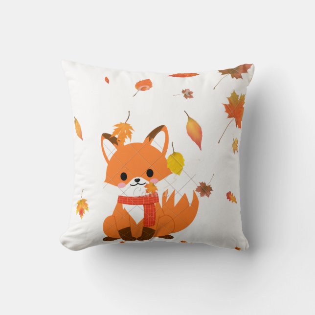 Cosy Autumn Fox Throw Pillow – "Wrapped in Autumn, (Front)