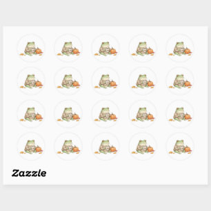 Cosy Autumn Frog Kawaii Pumpkin Spice Latte Classic Round Sticker