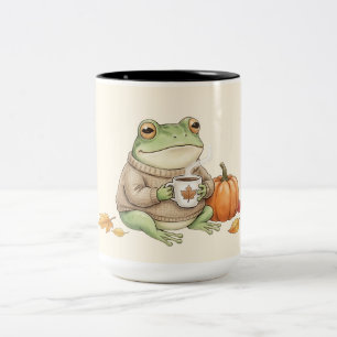 Cosy Autumn Frog Kawaii Pumpkin Spice Latte Two-Tone Coffee Mug