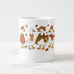 Cosy Autumn Geese – Fall Season Animal Illustratio Large Coffee Mug