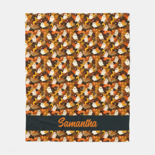 Cosy Autumn Ghosts and Leaves Halloween Fleece Blanket