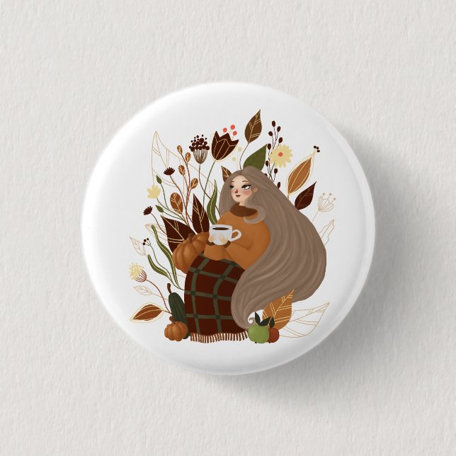 Cosy Autumn Girl 3 Cm Round Badge (Front)