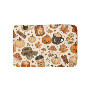 Cosy Autumn Halloween Pumpkin Spice Fall Mushrooms Bath Mat