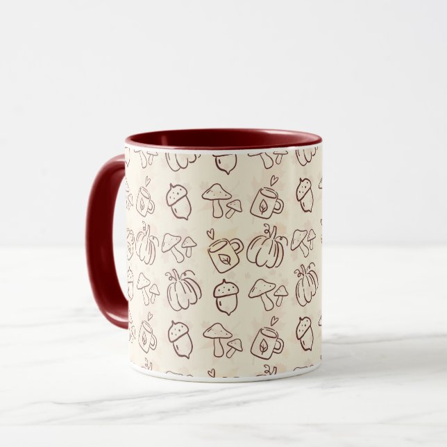 Cosy Autumn Harvest Doodle Pattern Mug (Front Left)