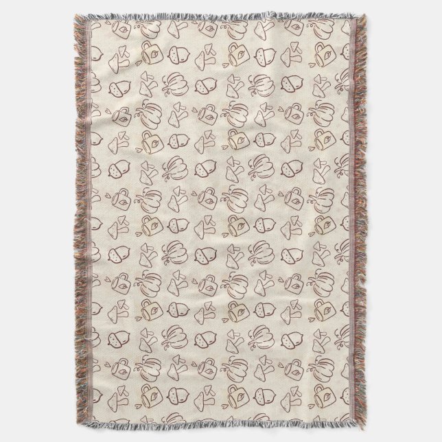 Cosy Autumn Harvest Doodle Pattern Woven Throw Bla Blanket (Front Vertical)