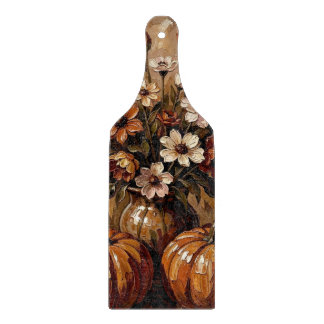 Cosy Autumn Harvest Pumpkins and Flowers Cutting Board