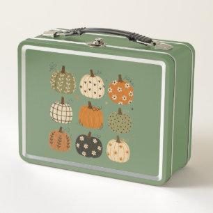 Cosy Autumn Harvest Watercolor Pumpkin Metal Lunch Box
