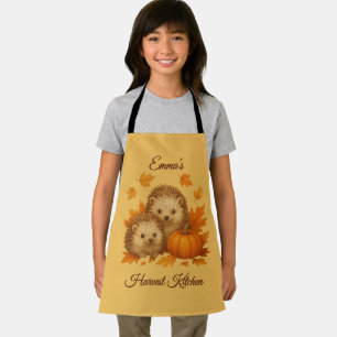 cosy autumn hedgehog harvest kitchen Name script Apron