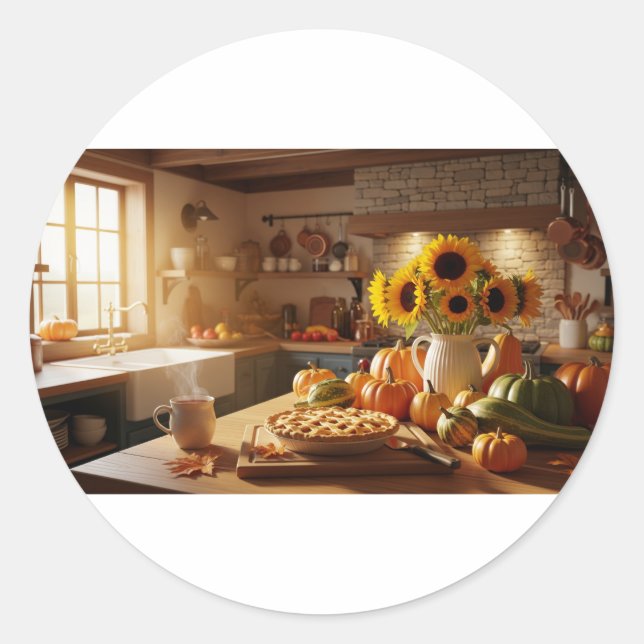 Cosy Autumn Kitchen Classic Round Sticker (Front)