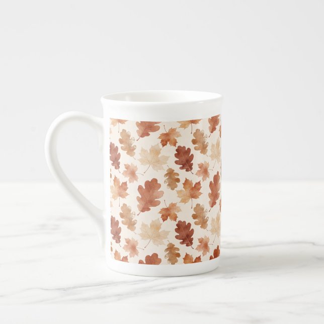 Cosy Autumn Leaf Pattern Bone China Mug (Left)