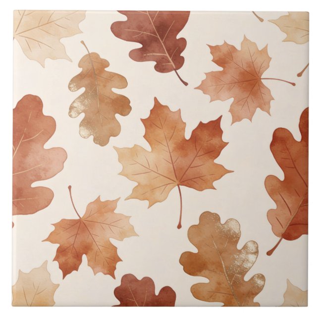 Cosy Autumn Leaf Pattern Ceramic Tile (Front)