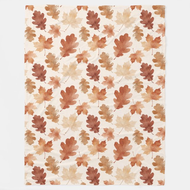 Cosy Autumn Leaf Pattern Fleece Blanket (Front)