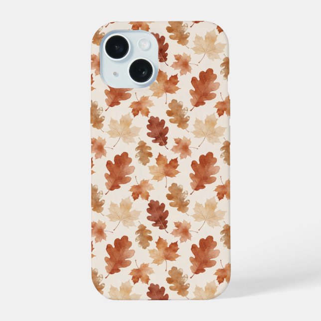 Cosy Autumn Leaf Pattern iPhone 15 Case (Back)