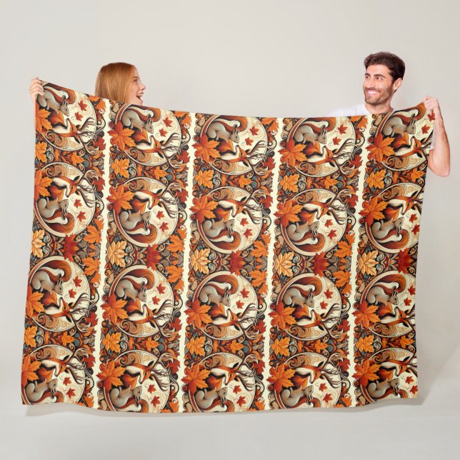Cosy Autumn Leaves and Deer  Fleece Blanket (In Situ)