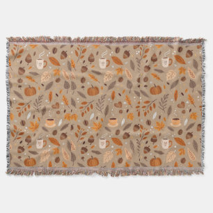 Cosy Autumn Leaves and Pumpkin Pattern Throw  Blanket