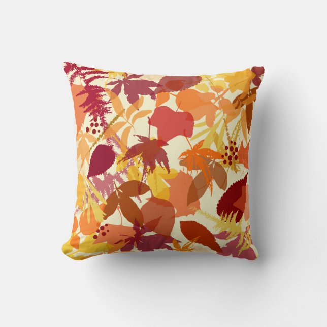 Cosy Autumn Leaves Pattern Pillow (Front)