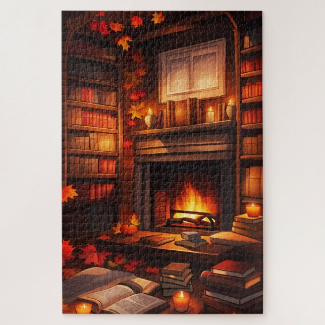 Cosy Autumn Library Jigsaw Puzzle (Vertical)