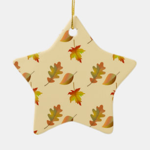 Cosy autumn maple leaves oak leaves ceramic ornament