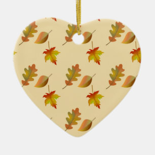 Cosy autumn maple leaves oak leaves ceramic ornament