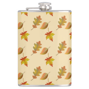 Cosy autumn maple leaves oak leaves hip flask
