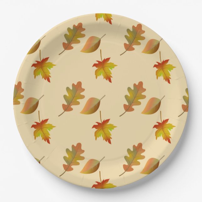 Cosy autumn maple leaves oak leaves  paper plate (Front)