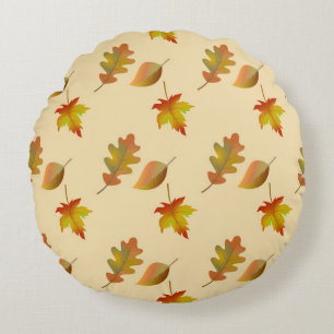Cosy autumn maple leaves oak leaves  round cushion