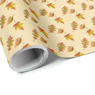Cosy autumn maple leaves oak leaves wrapping paper
