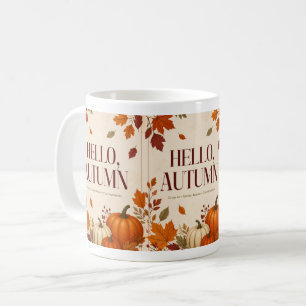Cosy Autumn Mug   Hello Fall Pumpkin & Leaves Coff