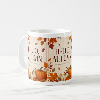 Cosy Autumn Mug | Hello Fall Pumpkin & Leaves Coff