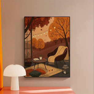 Cosy Autumn Nook: A Tranquil Porch Scene with Warm Poster