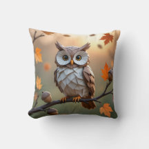 Cosy Autumn Origami Owl Throw Pillow