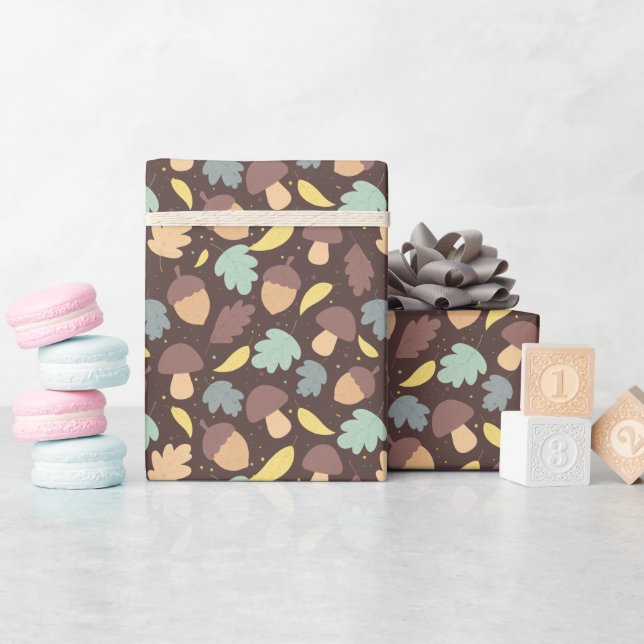 Cosy Autumn Pattern Brown Wrapping Paper Roll (Baby Shower)