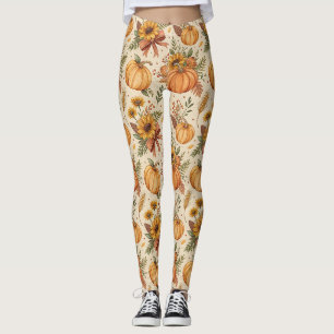 Cosy Autumn Pumpkin and Sunflower Pattern Leggings