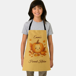 cosy autumn pumpkin harvest kitchen & Name script Apron