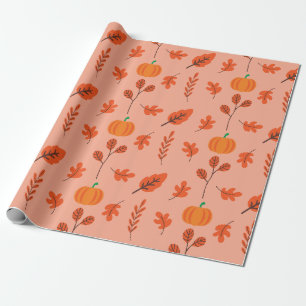 Cosy Autumn Pumpkin Leaf Seamless Wrapping Paper