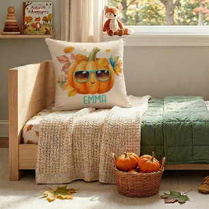 Cosy Autumn Pumpkin Personalised Kids Throw Pillow
