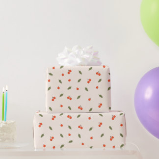 Cosy Autumn Red Berries & Leaves Cream Pattern Wrapping Paper