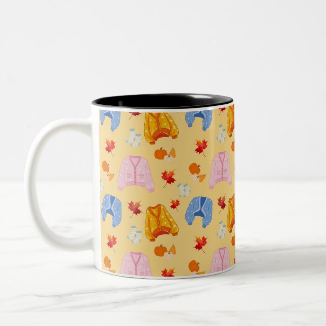 Cosy Autumn Sweater Pattern Two-Tone Coffee Mug (Left)