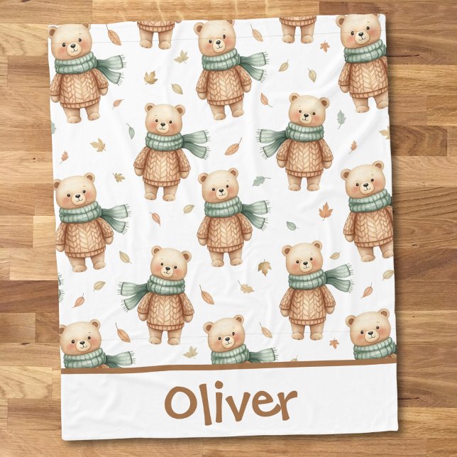 Cosy Autumn Teddy Bear Nursery Fleece Blanket (Creator Uploaded)