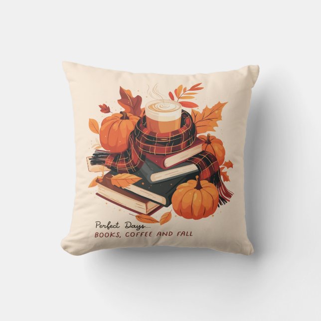 Cosy Autumn Throw Pillow – Fall Decor with Pumpkin (Front)