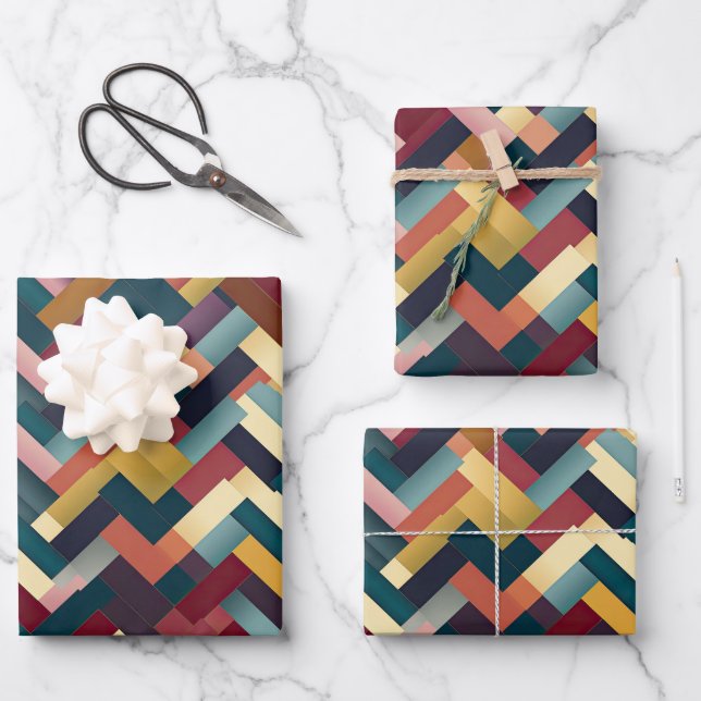 Cosy Autumn Tones Weave Pattern Wrapping Paper Sheet (Front)