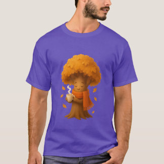 Cosy Autumn Tree with Coffee Cute 3D Fall Illustra T-Shirt