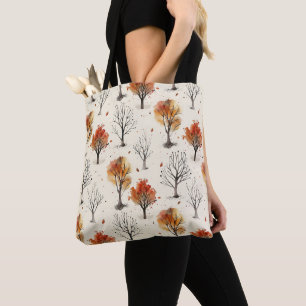 Cosy Autumn Trees Botanical Print Tote Bag